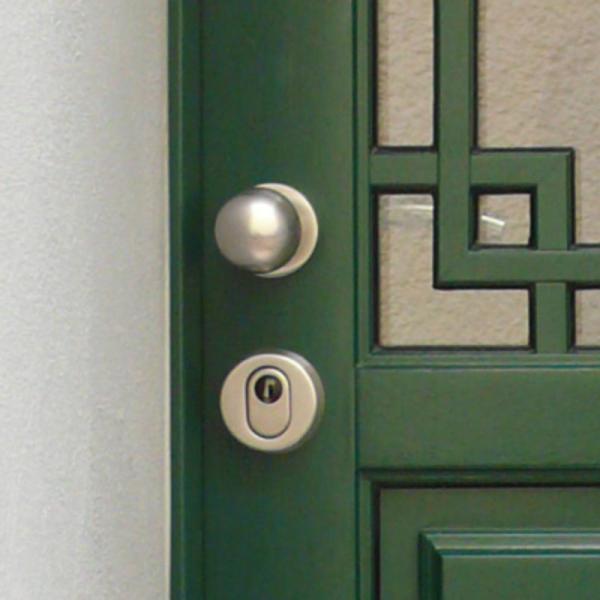Türknauf aus Edelstahl bei Haustür in grün 